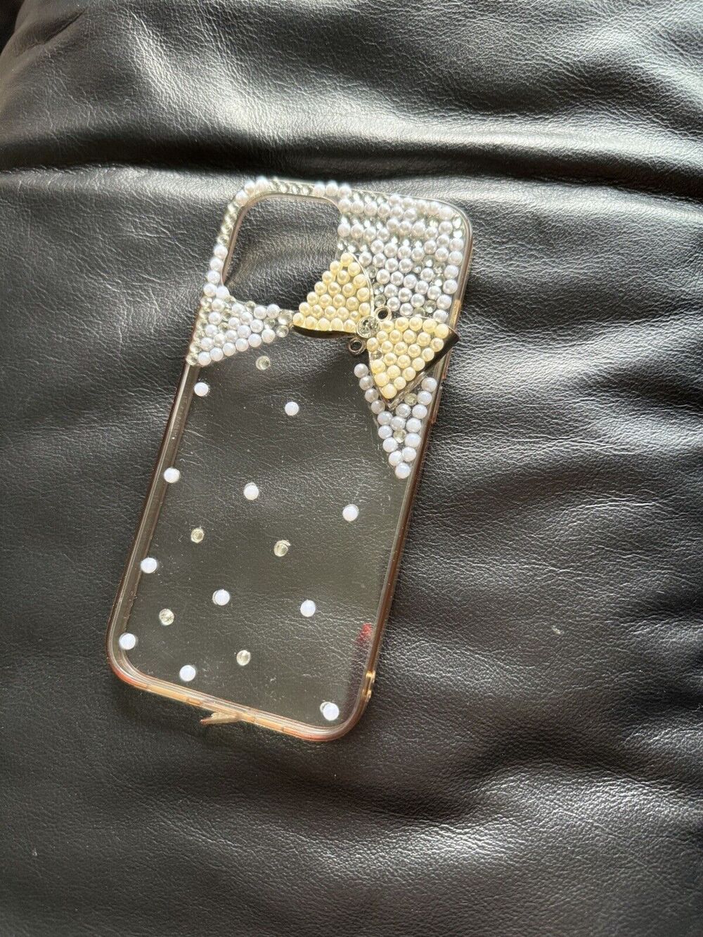 iPhone 12 Pro Max Cell Phone Case Pearl Clear White Bow Coquette Rhinestone